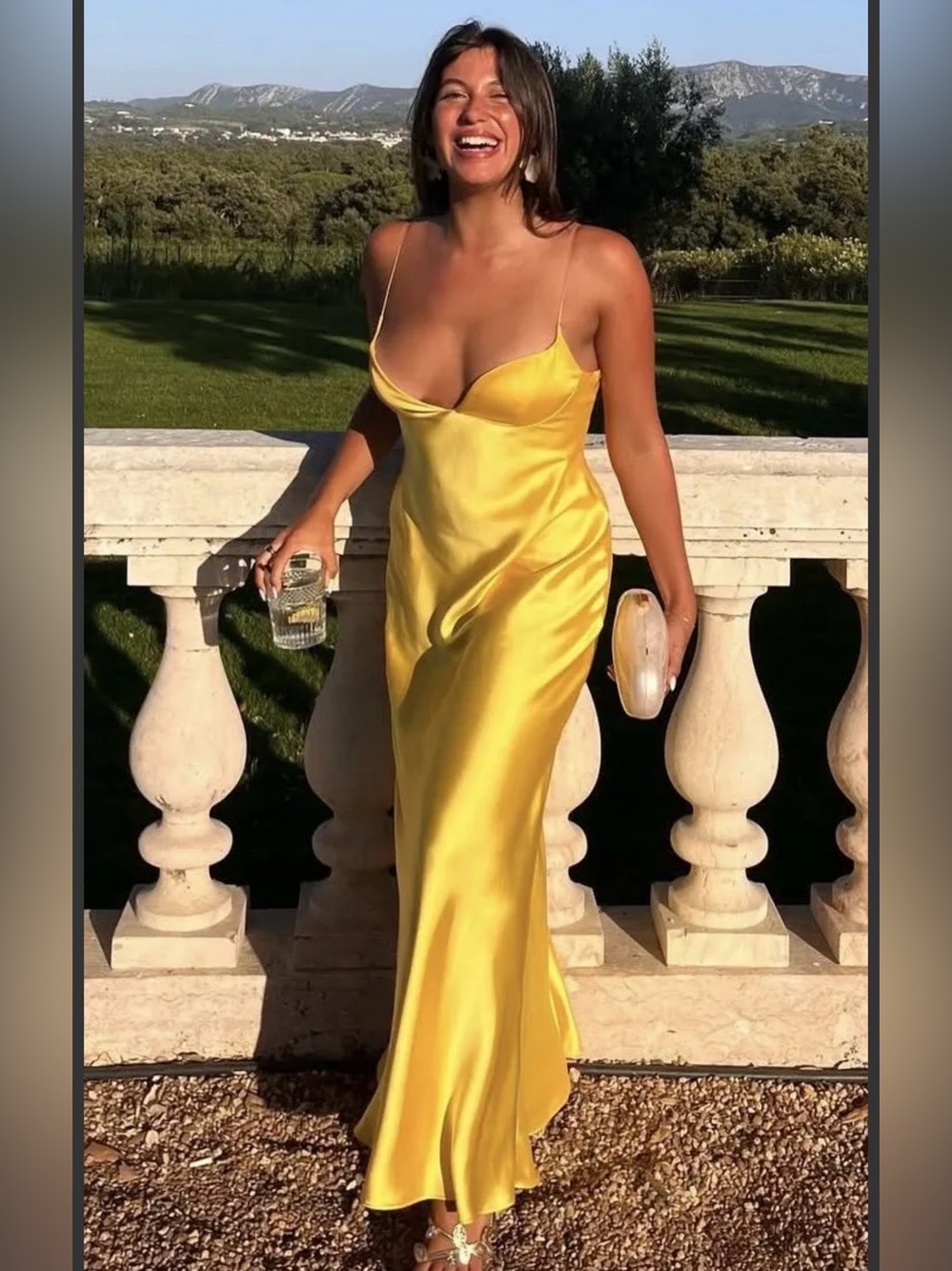 ⬆️ ZARA Golden Sunflower Yellow Strappy Long Satin Gown Dress sz XS